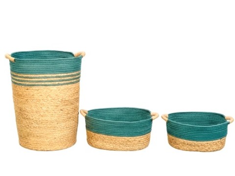 Custom-made Water Hyacinth and Polyester Rope Storage Baskets Set